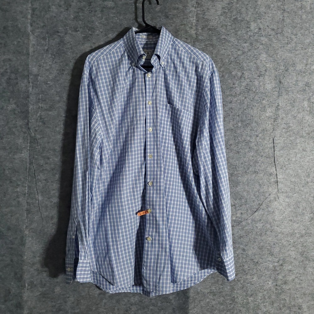 Peter Millar Button Down Long Sleeve Dress Shirt Men's Large Plaid Check Cotton‎